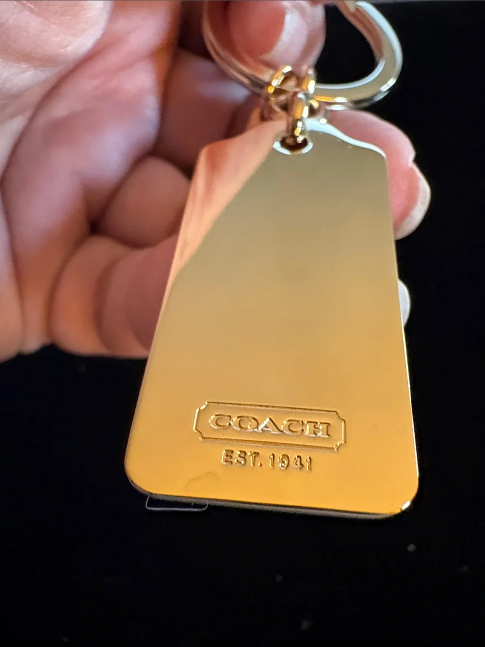 Coach Gold tone with Red and White Logo Tag Keyring